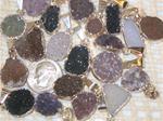EXTRA-SMALL FREE-FORM AGATE DRUZY PENDANT with SILVER ELECTROPLATE EDGE, WIRE-EYE AND BAIL, 10mm to 15mm